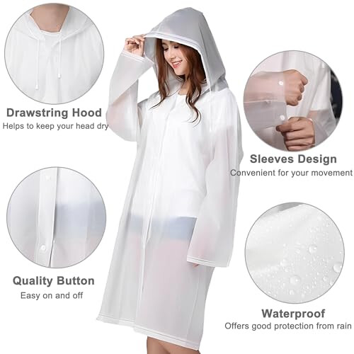 Rain Ponchos for Adults Reusable 2-Pack with Hood and 1