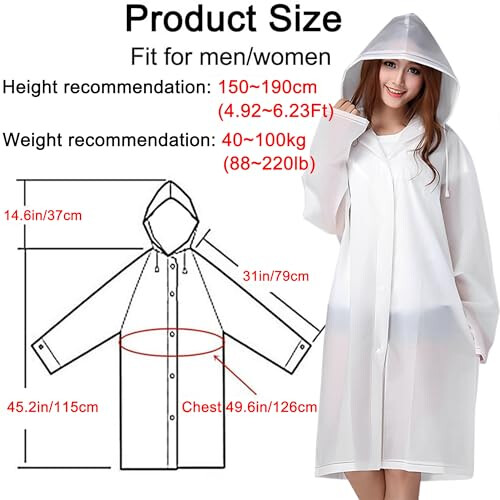 Rain Ponchos for Adults Reusable 2-Pack with Hood and 2
