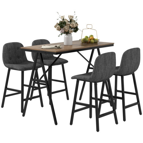 5-teiliges Bar-Set mit Tisch und Stühlen, Leinenbezug, Grau 1