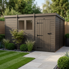 11x10 Pent Composite Shed Tanalised (Single Door, With Windows)