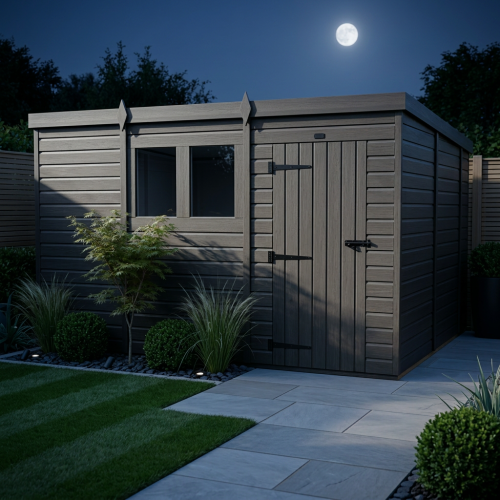 11x10 Pent Composite Shed Tanalised (Single Door, With Windows) 2