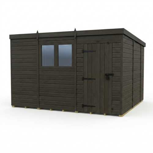 11x10 Pent Composite Shed Tanalised (Single Door, With Windows) 1
