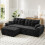 (With Footstool, Black) 275CM Chenille 4 Seater Sofa, Deep Cushioned Modular Sectional Couches 1