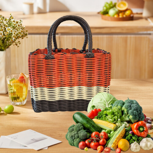 Plastic Storage Basket Hand-Woven Portable Organizer 1 Pack 2