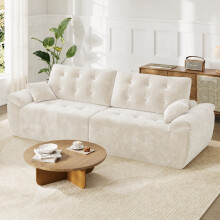 (Without Footstool, Beige) 275CM Chenille 4 Seater Sofa, Deep Cushioned Modular Sectional Couches
