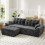 (With Footstool, Grey) 275CM Chenille 4 Seater Sofa, Deep Cushioned Modular Sectional Couches 1