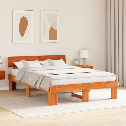VidaXL vidaXL Bed Frame with Headboard Wax Brown 140 x 200 cm Solid Pine Wood 1