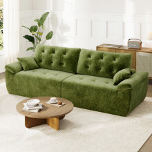 (Without Footstool, Green) 275CM Chenille 4 Seater Sofa, Deep Cushioned Modular Sectional Couches