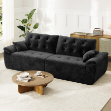 (Without Footstool, Black) 275CM Chenille 4 Seater Sofa, Deep Cushioned Modular Sectional Couches