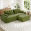 (With Footstool, Green) 275CM Chenille 4 Seater Sofa, Deep Cushioned Modular Sectional Couches 7