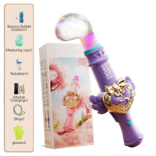 (Purple) Handheld Automatic Smoke Bubble Wand Electric Toy for Kids, Elastic Fog Bubble Maker Children's Day Gift Outdoor Play Toy
