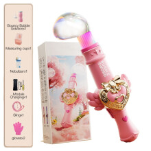 (pink 2) Handheld Automatic Smoke Bubble Wand Electric Toy for Kids, Elastic Fog Bubble Maker Children's Day Gift Outdoor Play Toy