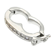 Necklace Shortener Clasp with Rhinestone Peanut Pearl-Silver