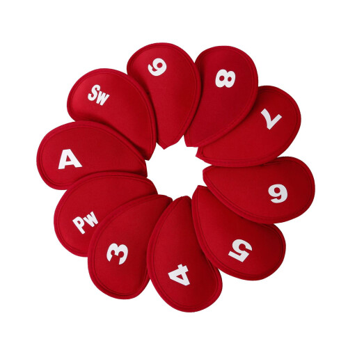 Golf Club Covers Pack 10 pcs Red Durable Machine Washable