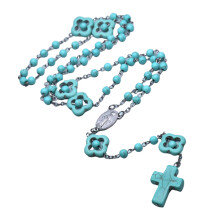 Blue Turquoise Beads Rosary Necklaces Vintage Pendant Catholic