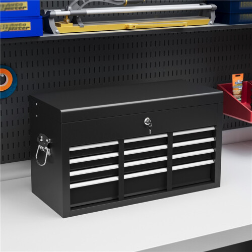 Lockable Steel Toolbox with 3 Drawers, Black 2