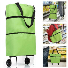 Folding Shopping Cart with Wheels Green Oxford Cloth Bag