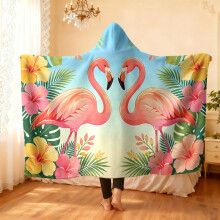 (150x130) 1pc Flamingo Animals Printed Flannel Hoodie Wearable Cloak Blanket Soft Warm Multi Size Casual Blanket Machine Washable