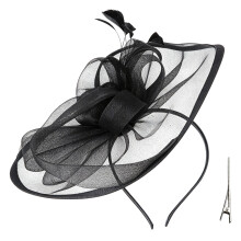 Prom Party Hat For Women With Feather Flowers And-Black