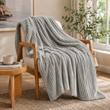 (Double, Grey) Fluffy Fleece Throw Blanket Ribbed for Sofe & Bed Reversible Multi Sizes 350GSM
