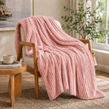 (Double, Pink) Fluffy Fleece Throw Blanket Ribbed for Sofe & Bed Reversible Multi Sizes 350GSM