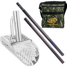 CKG Sand Scoop for Metal Detecting Stainless Steel Shovel for Beach Underwater Treasure Hunting with Long Carbon Fiber Handle Ultra Lightweight Pole