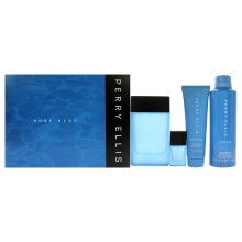 Perry Ellis Pure Blue Men 4 Pc Gift Set 3.4oz EDT, Mini, Gel, Deo