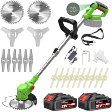 21V Strimmer, Cordless Strimmer with 22.0Ah Batteries, Garden Strimmers with 4 Types Blades, Height Adjustable Battery Strimmers/Grass Trimmer for