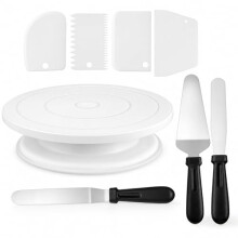 White Cake Decorating Kit Baking Supplies Baking Set with 1cake Stand 3Frosting Spatulas 4Icing Smoothers Scrapers Cake Turntable for Beginners and