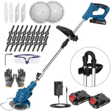 Cordless Strimmer with 4 Blades and 2 x 21V 2000mAh Battery, Garden Strimmer with Foldable Design and Adjustable Telescopic Shaft, Grass Trimmer for