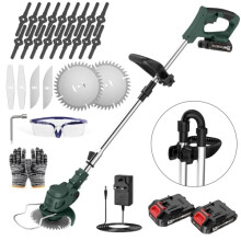 Cordless Strimmer with 2 x 21V 2000mAh Battery and 4 Blade System, Garden Strimmer with Adjustable Telescopic Shaft and Foldable Design, Grass Trimmer