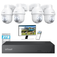 ieGeek【8MP+2TB HDD+360PT】PoE Security CCTV Camera Systems with AI Human & Vehicle Detection, 4K Lite H.265+ DVR/NVR, 4PCS Home Security Cameras,