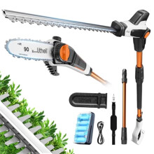 LiTHELi 2-in-1 Cordless Telescopic Hedge Trimmer with Pole Pruner, 420mm Long Reach, Adjustable Head, 2.0Ah Battery, Dual Action Blades for Hedges