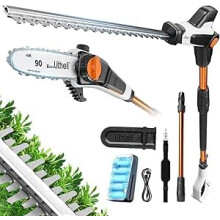 Litheli 2-in-1 Cordless hedge trimmer and Pole Saw, with one 2.0Ah Battery, Long Reach Hedge Cutter for Branch CuttingTrimming Pruning,Fixed-Length