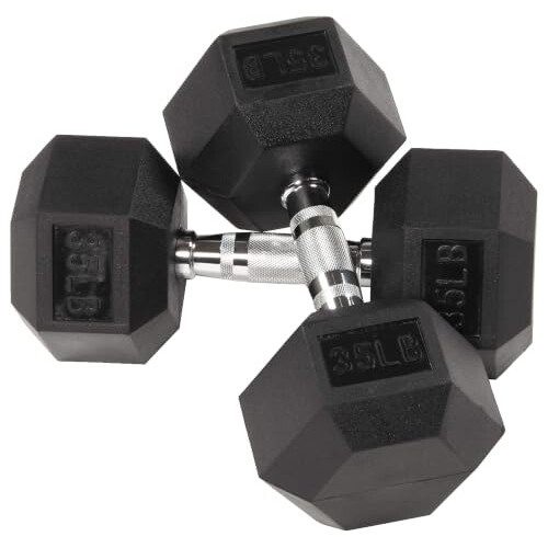 Fitvids Rubber Encased Hex Dumbbells, 35LB, Pair