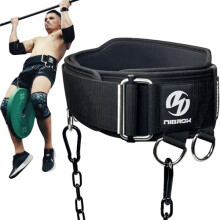 2-in-1 Weightlifting Belt & Dip Belt with 41 IN Steel Chain, Double-Layer Design, Powerlifting Gym Belt for Pull Up, Squat, Deadlifts & Added Weight