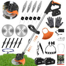 Cordless Strimmer, 24V Electric Grass Trimmers with 6x Metal Blades & 10x Plastic Blades, Telescopic Garden Strimmer with 2X 4000mAh Batteries,