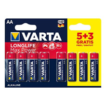 Varta 4706101428 Longlife Max Power (Max Tech) Alkaline Battery, AA LR6 Style, Pack of 5 + 3 Batteries - Design may vary, Savings pack, Promotional