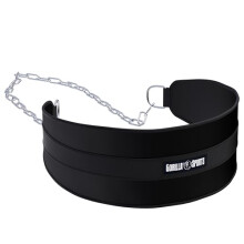 GORILLA SPORTS Dip Belt - Steel Chain, Carabiner Hooks, Max Load 100 kg, Durable Nylon, Embroided Logo, Black - Weighted Belt for Dips, Powerlifting
