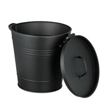Relaxdays Ash Bucket, with Lid, 19 Litres, Ash Bin with Leather Handle, for Coal & Ash, Fireplace, Grill & Stove, Black