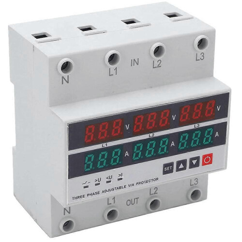3 Phase Din Rail Voltage and Current Monitoring Relay with Adjustable Settings 63A 1