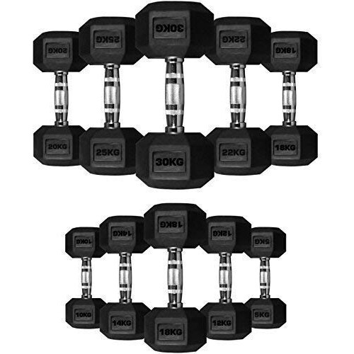 TNP Accessories Rubber Hexa Hex Dumbbells (Pair) Weight Set Solid Dumbbell (28KG)