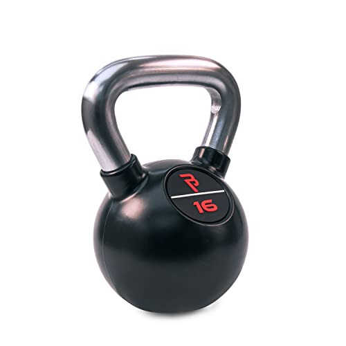 BODYPOWER 16kg Black Rubber Coated Kettlebell with Chrome Handle