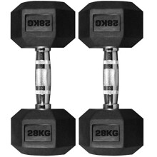 TnP 2 x 28KG Hex Dumbbells Rubber Encased Solid Weights Sets Hexagonal Hexa Dumbbell Set Gym