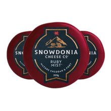 Snowdonia Ruby Mist Cheddar with Port & Brandy 3 x 200g | Welsh Cheddar Infused with Port & Brandy | Gourmet Waxed Cheese | Cheeseboard Cheese |
