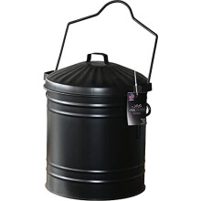 Heavy Duty Galvanised Black Steel Fireplace Hot Ash Storage Bin 14L