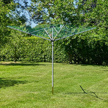 Greenfields 50m Rotary Washing Line for Outdoor Laundry with 4 Arms for Drying, Stainless Steel Heavy Duty Rotate 360 Degrees for Easy Access - Folds