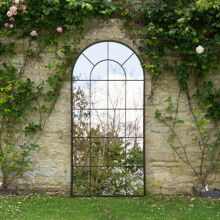 MirrorOutlet The Arcus - Black Framed Garden Outdoor Window Full Length Arched Wall Mirror 86.5" X 41.5" (220 x 105CM)