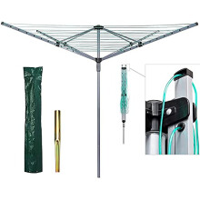 Trendi Outdoor Garden 4 Arm 50m folding Rotary Washing Line Clothes Airer Dryer with Free Metal Ground Spike and Waterproof Cover