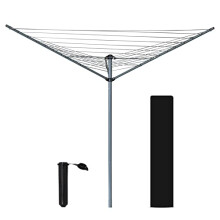 Ram 3 Arm Rotary Washing Line Garden 30M Metres Folding Clothes Washing Line Airer Rotary Line With Spike And Cover 30M, Grey